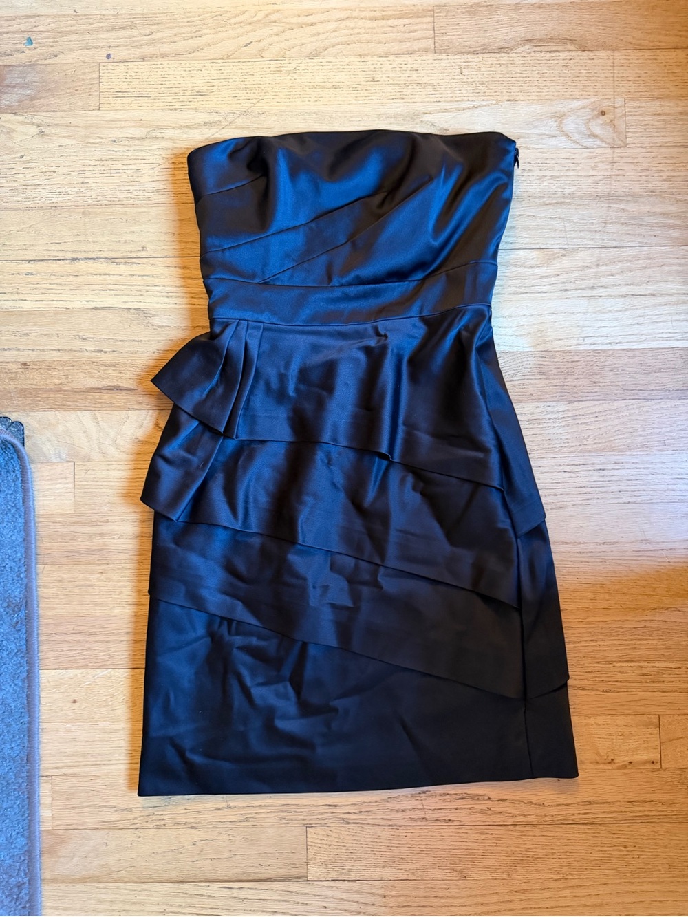 White House Black Market Black Strapless Ruffled Satin Cocktail Dress